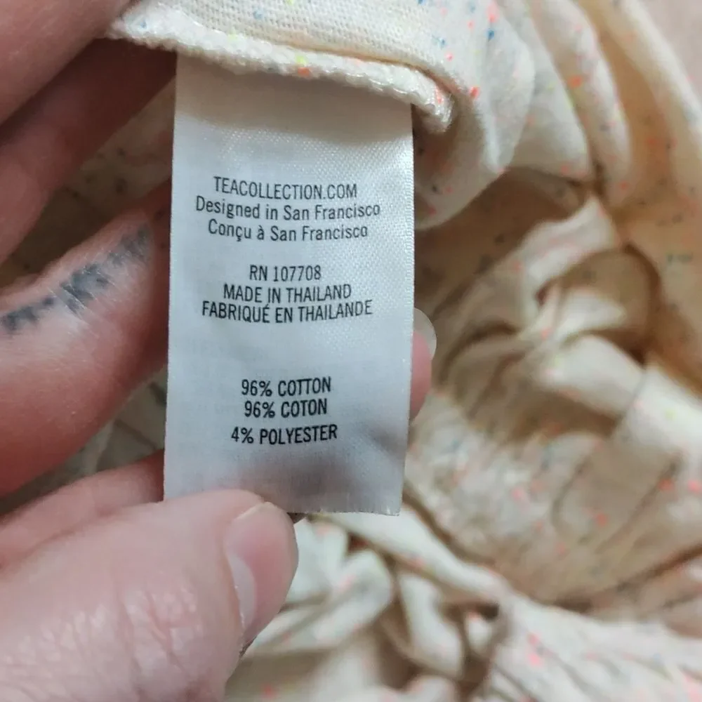 Tea Collection dress size 5 long sleeve cotton Cream rainbow speck Cotton Spring